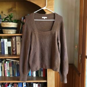 Madewell Wool Blend Rib Knit Square Neck Sweater Chocolate Brown Size Small